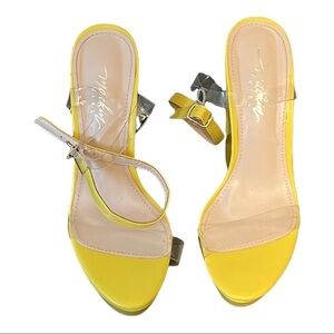 MackinGirl Hippie 70’s Platforms Yellow 6” Chunky Block Heels w/Clear Straps 10